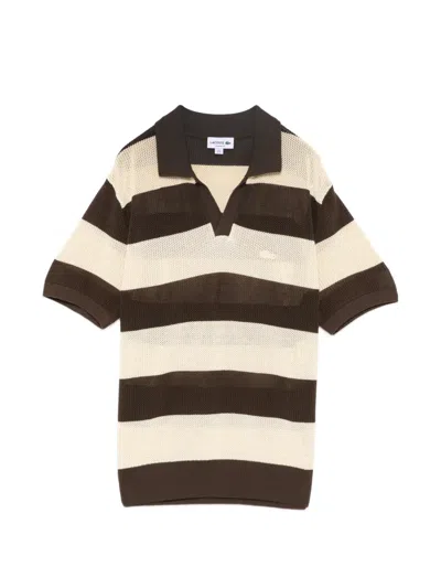 Lacoste Knit Stripe Polo In Brown