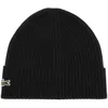 Lacoste Unisex Rib Knit Brushed Wool Beanie In Black