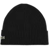 Lacoste Unisex Rib Knit Brushed Wool Beanie In Black