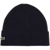 Lacoste Unisex Rib Knit Brushed Wool Beanie In Navy
