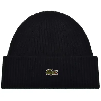 Lacoste Knitted Wool Beanie Navy In Black