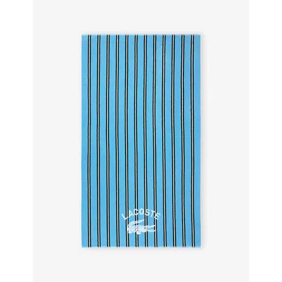 Lacoste L Sunstripe Cotton Beach Towel In Blue
