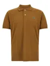 Lacoste Polo Shirt With Logo Patch And Collar In Brown