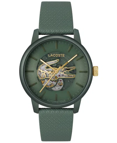 Lacoste L.12.12 Automatique Men's Green Leather Strap Watch 44mm