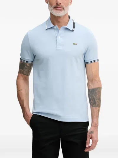 Lacoste L.12.12 Striped-trim Logo-patch Polo Shirt In Blue