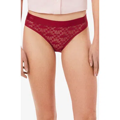 Lacoste Lace Bikini Briefs In Burgundy
