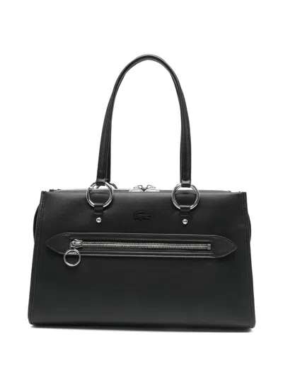 Lacoste Medium Ring-detail Shoulder Bag In Black