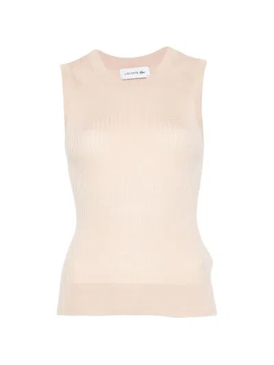 Lacoste Ribbed Tank Top In Neutral