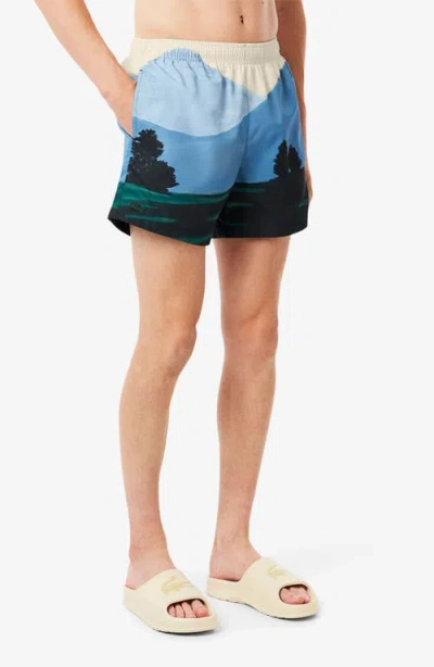 Lacoste Landscape Print Swim Trunks In Multi