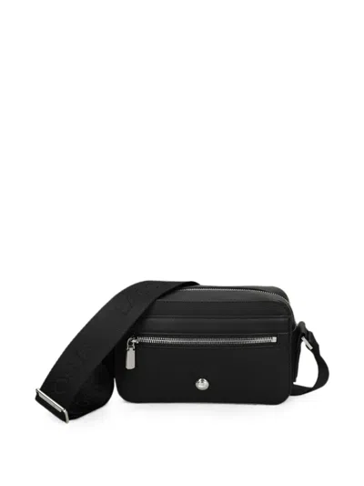 Lacoste Langon Logo-strap Zip-up Messenger Bag In Black