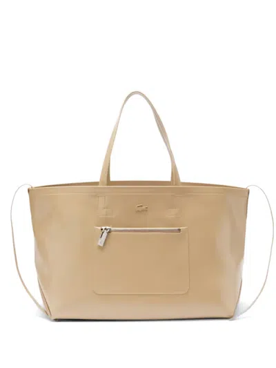 Lacoste Large Lite Glossy Tote Bag In Nude