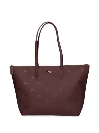 Lacoste Large Monogram-print Shoulder Bag In Brown