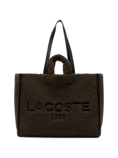 Lacoste Large Shopping Logo-embroidered Borg Tote Bag In Brown
