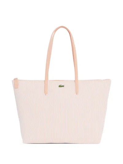 Lacoste Large Striped Tote Bag In Pink