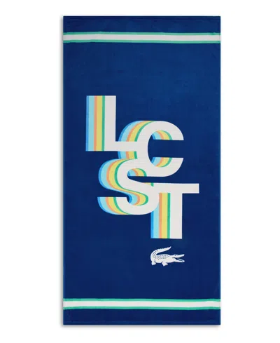 Lacoste Lcst Playful Letters Cotton Beach Towel, 36" X 72" In Blue