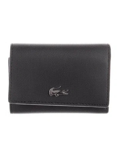 Pre-owned Lacoste Leather Compact Wallet In Black