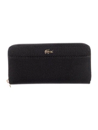 Pre-owned Lacoste Leather Continental Wallet In Black