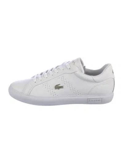 Pre-owned Lacoste Leather Embroidered Accent Sneakers In White