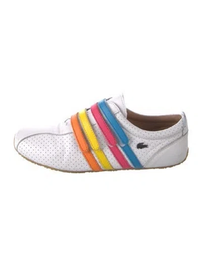 Pre-owned Lacoste Leather Graphic Print Sneakers In White
