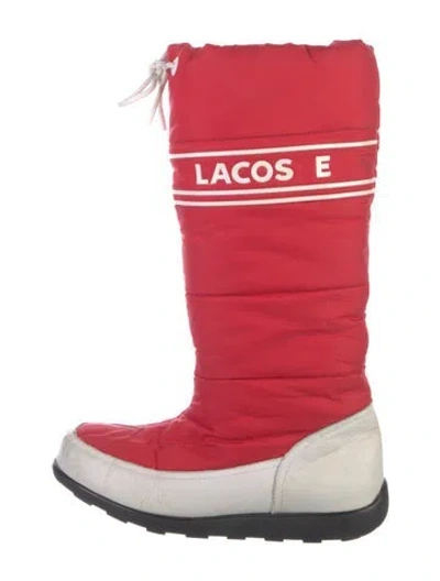 Pre-owned Lacoste Leather Graphic Print Snow Boots In Pink/red