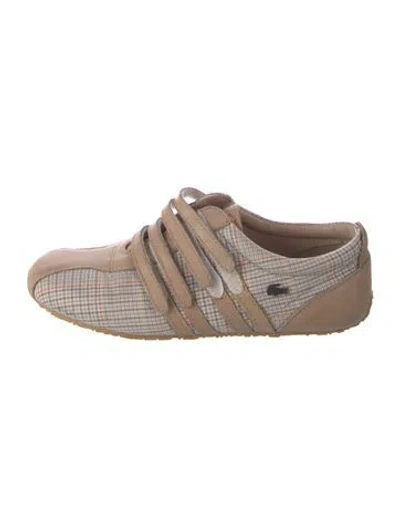 Pre-owned Lacoste Leather Plaid Print Sneakers In Neutral