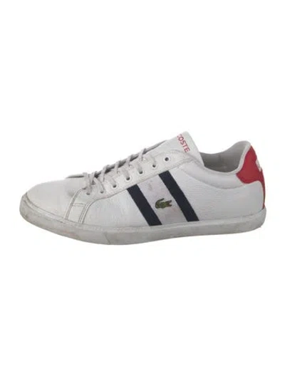 Pre-owned Lacoste Leather Striped Sneakers In White