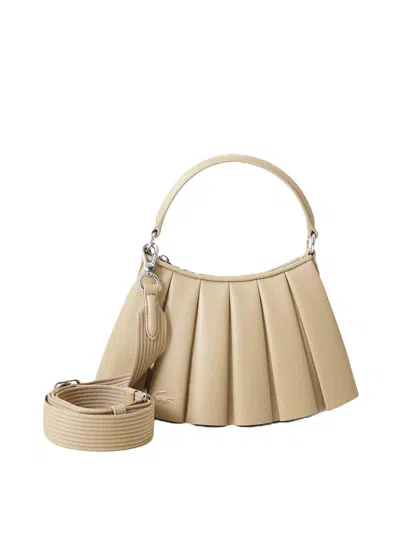 Lacoste Lenglen Small Leather Bag In Sand