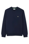 Lacoste Lightweight Cotton Fleece Crewneck Sweatshirt In Blue