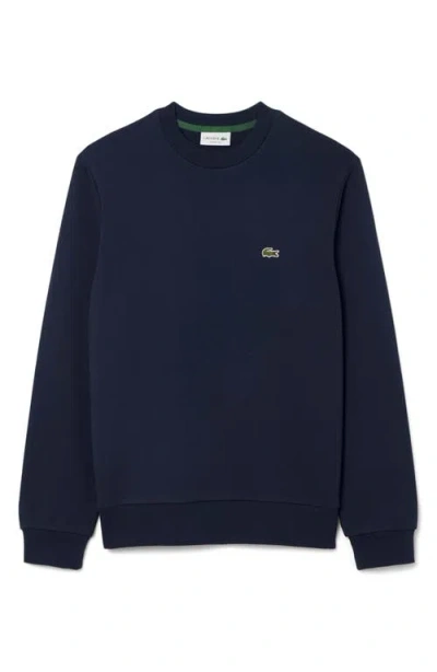 Lacoste Lightweight Cotton Fleece Crewneck Sweatshirt In Blue