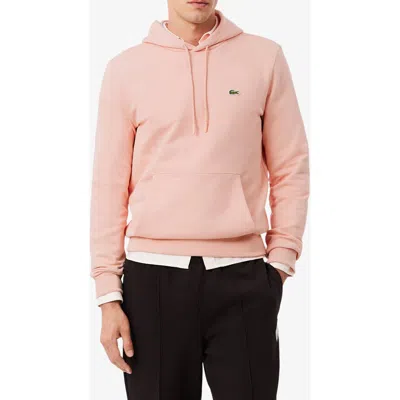 Lacoste Lightweight Cotton Fleece Pullover Hoodie In Pink