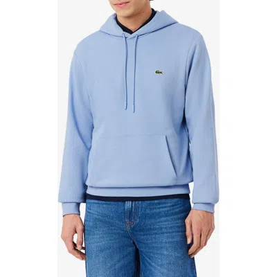 Lacoste Lightweight Cotton Fleece Pullover Hoodie In Blue