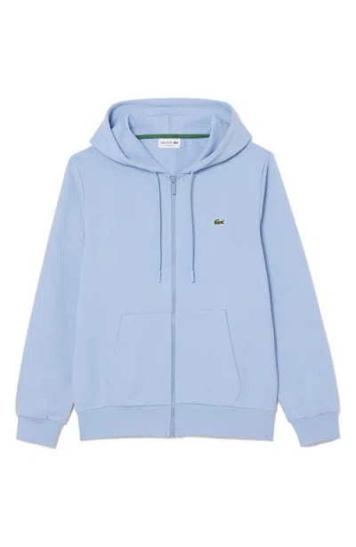 Lacoste Lightweight Cotton Fleece Zip Hoodie In Blue