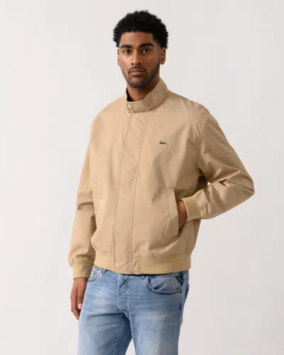Lacoste Lightweight Water-repellent Twill Mens Harrington Jacket In Neutral