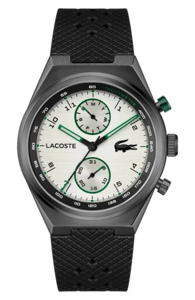 Lacoste Line Racer Black Multifunction Silicone Strap Watch, 43mm