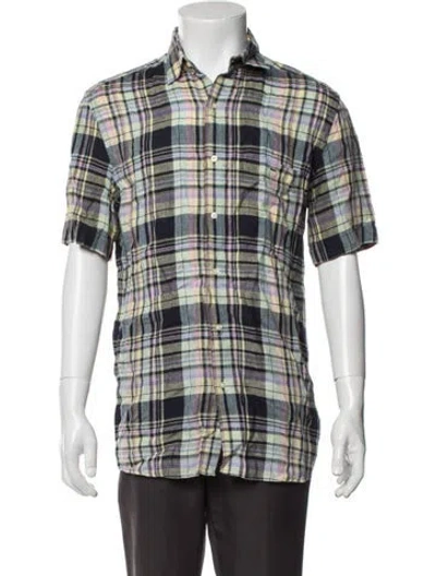 Pre-owned Lacoste Linen Plaid Print Shirt In Green