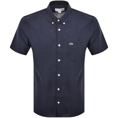 Lacoste Linen Short Sleeved Shirt Navy In Blue