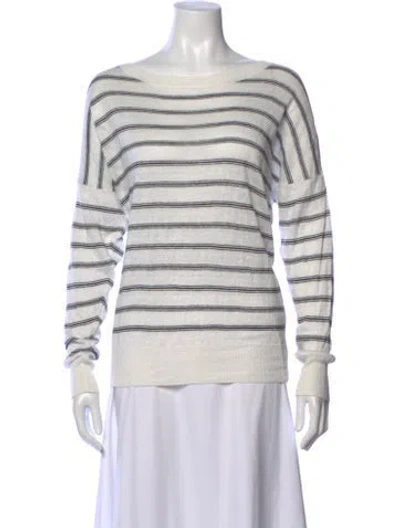 Pre-owned Lacoste Linen Striped Sweater In White