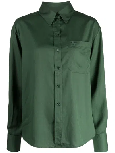 Lacoste Button-up Lyocell Shirt In Green