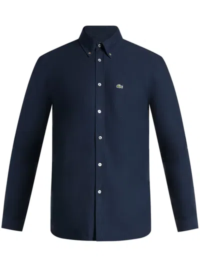Lacoste Embroidered Crocodile Detail Blue Lino Shirt In Black