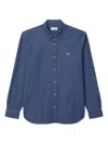 Lacoste Organic Cotton Denim Shirt With Embroidered Crocodile Logo In Blue