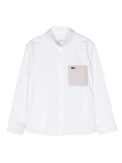 Lacoste Kids' Logo-appliqué Long-sleeve Shirt In Weiss