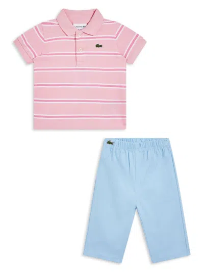 Lacoste Babies' Logo-appliqué Trousers Set In Pink