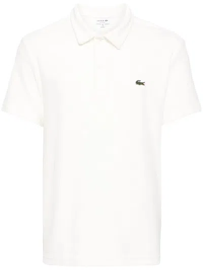 Lacoste Logo-appliqué Velvet Polo Shirt In White