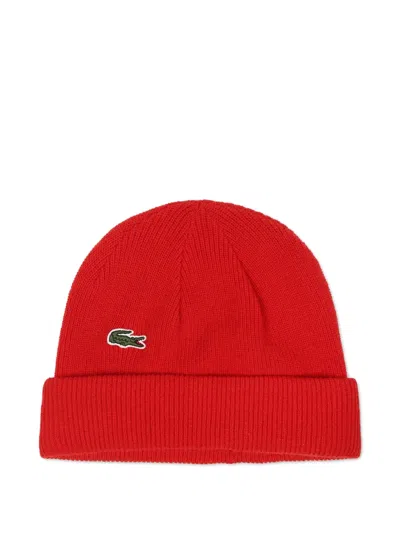 Lacoste Logo Beanie Hat In Red