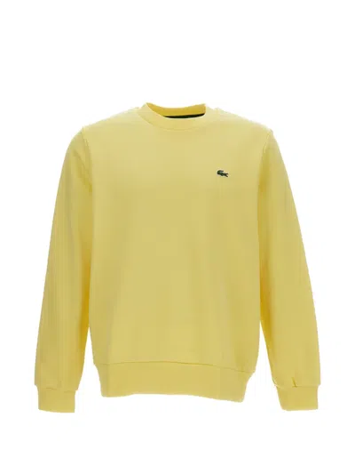 Lacoste Logo Crew-neck Sweater In Yellow