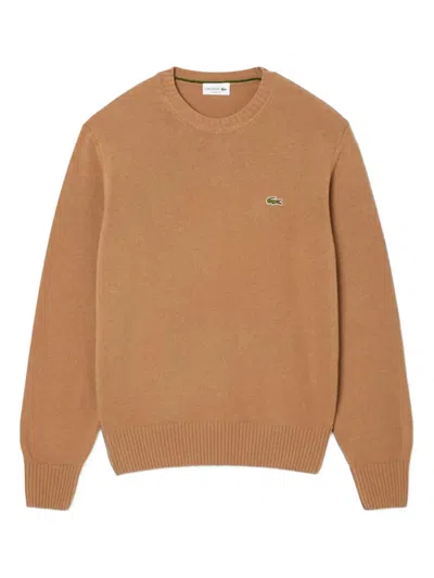 Lacoste Logo-patch Sweater In Brown