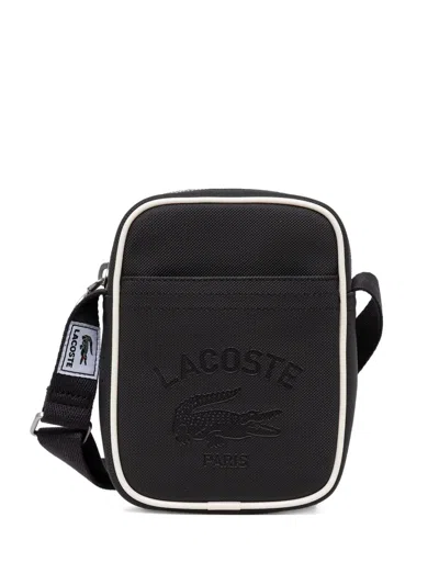 Lacoste Logo Embossed Trim Cross Body Bag In Black