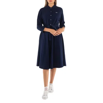 Lacoste Logo-embroidered 3/4 Sleeve Polo Dress In Blue