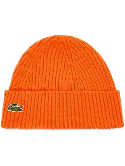 Lacoste Logo-embroidered Beanie In Orange