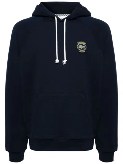 Lacoste Logo-embroidered Cotton Hoodie In 蓝色